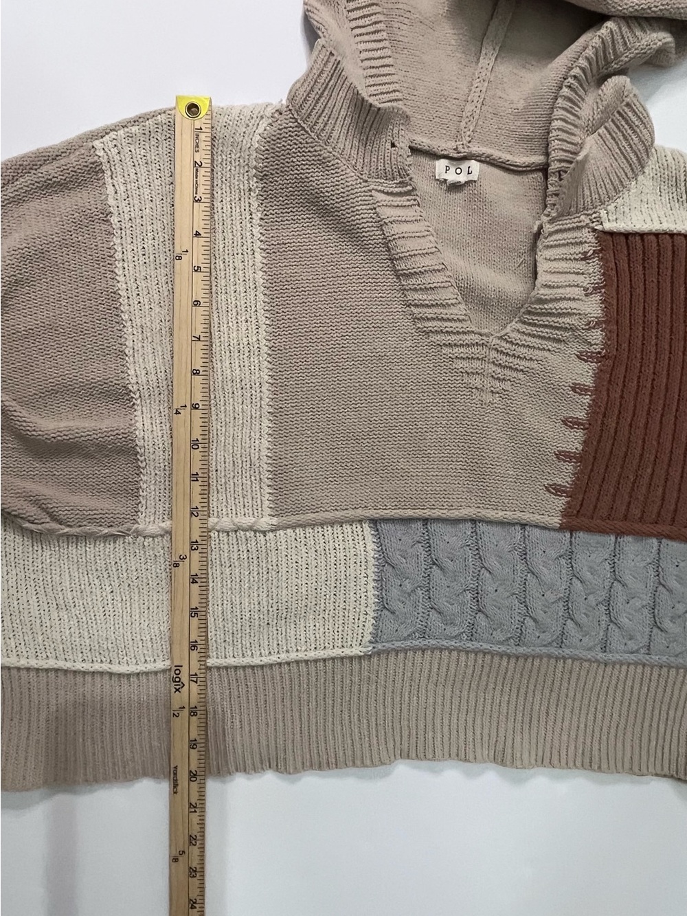 POL Patchwork Colorblock Oversized Hooded Knit Sweater L - Picture 8 of 9